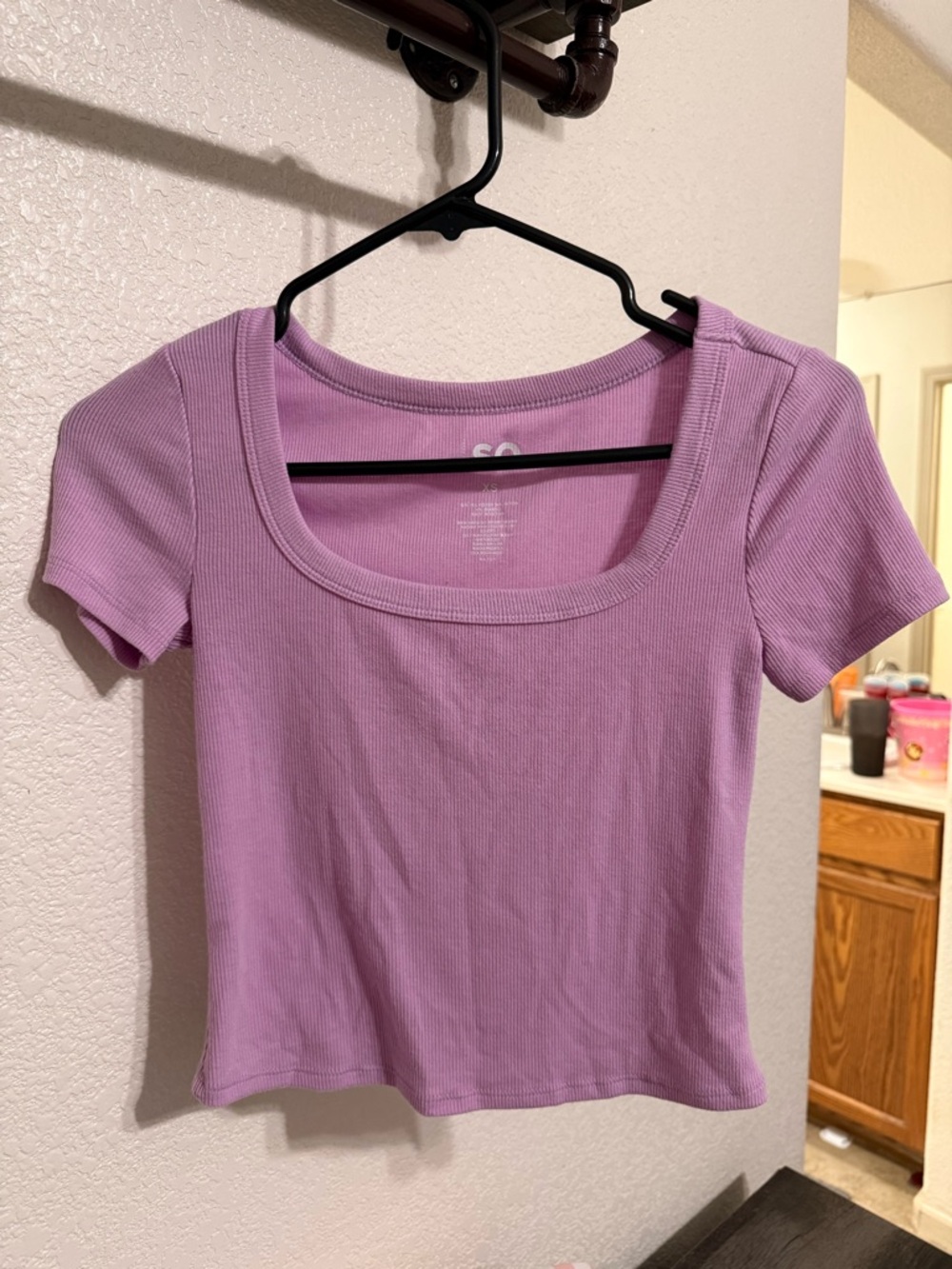 SO Lilac Ribbed Scoop Neck Crop Top